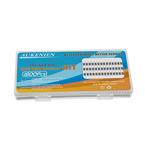 AUKENIEN 1206 SMD Resistor Assortment 45 Values 1800 Pieces 0R to 10M Ohm Resistor 1/4W SMT Resistors Kit with ±5% Tolerance 1206 ±5% Widerstand