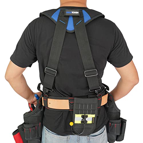 MELOTOUGH Magnetic Suspenders Tool Belt Suspenders with Large Moveable Phone Holder, Pencil Holder, Adjustable Size Suspenders + Tool Holster Cordless Drill Holster Tool Belt Hook with Metal Clip