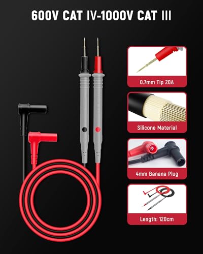 KAIWEETS KM602 Smart Multimeter Rechargeable Electrical Tester with Auto Ranging and KAIWEETS KET20 Silicone Multimeter Test Leads with Gold-Plated Probes