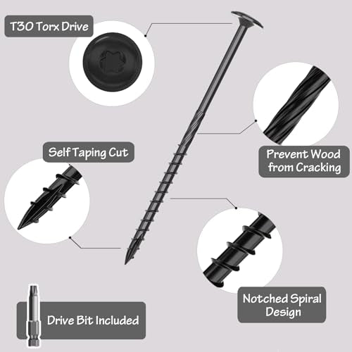 #14×3 Inch 100pcs T30 Star Drive Outdoor Wood Deck Construction Timber Lag Fence Screws,Rust Resistant Black Ceramic Coating, Torx Bit Included #14×3" 100