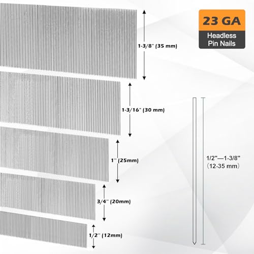 KIMSING 23 Gauge 35mm Stainless Steel Micro Pin Nails 9,000 PCS/Box 1-3/8(Stainless steel 35mm)