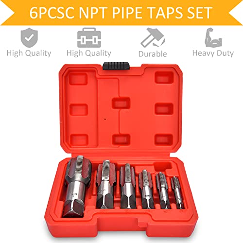 6 Piece NPT Pipe Tap Set, 1", 3/4", 1/2", 3/8", 1/4", 1/8", HSS 6 Piece