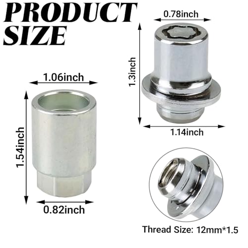 4PCS Wheel Lock Lug Nut Set, M12 x 1.5 Anti Theft Locking Nuts with Wheel Lock Key, Chrome Plated Security Lug Nuts Compatible with Toyota Camry Lexus 00276-00900