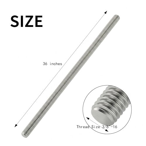 4Pcs 3/8"-16 Fully Right Threaded Rods Stainless Steel with Nut, 36" Long 3/8" -16, 36" Length 4