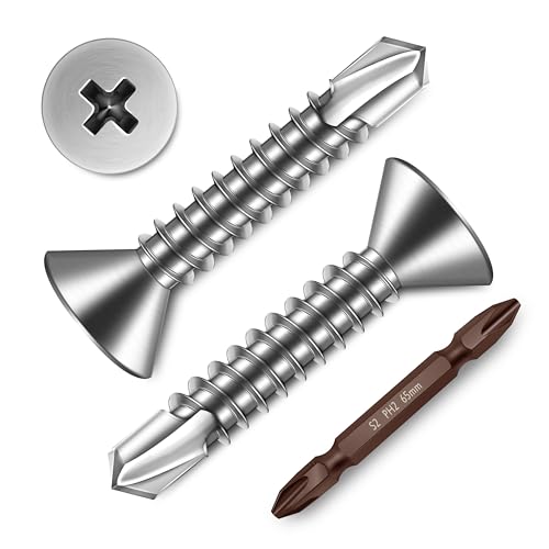 Mywish 200pcs #10×1" Self Tapping Screws for Metal & (250Pcs) #10 x 1 Self Tapping Screws for Metal, Flat Phillips Head 410 Stainless Steel Sheet Metal Screws, Sheet Metal Screws, Hex Washer Head Self
