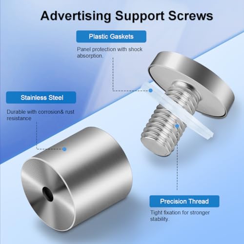 48 Pcs 1" X 1" Standoff Screws for Acrylic,Stainless Steel Standoff Screws,Wall Sign Standoff Mounting Hardware Advertising Glass Standoff Nail 48 1 x 1 IN