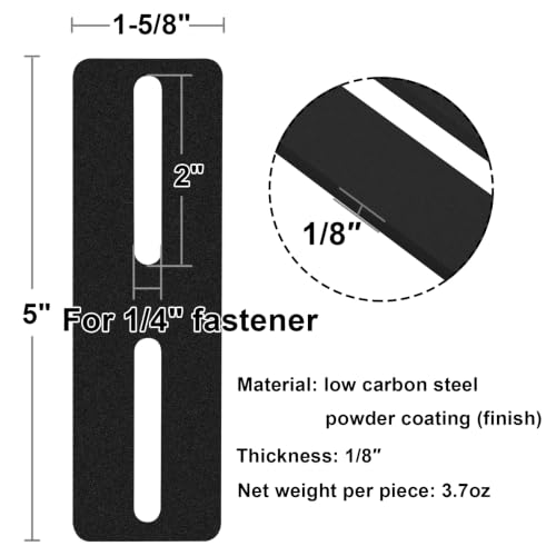 10 PCS Black Slotted Mending Plate, Flat Metal Bracket, 5" x 1-5/8" 5" x 1-5/8" 10