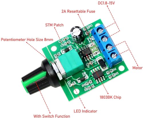 Formed 2pcs PWM Low Voltage Motor Speed Controller DC 1.8V 3V 5V 6V 12V 2A 1803B 1803BK Adjustable Driver Switch with Speed Controller DC 1.8 V-12 V/2 A (529)