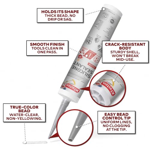 XFasten Clear Silicone Caulk Neutral Cure 10.1 oz (4-Pack) 100% Waterproof Silicone Sealant, Crack and Shrink Resistant, Low Odor, Strong Adhesion Caulking for Kitchen Bath Window Shower Outdoor Use 4-Pack (40.4oz)