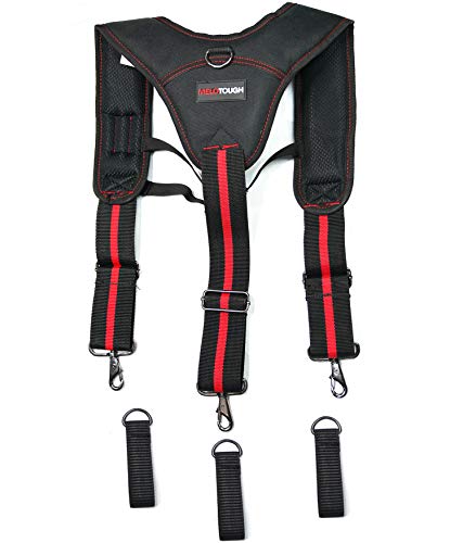 MELOTOUGH Work Suspenders Tool Belt Suspenders with Large Moveable Phone Holder, Pencil Holder and Padded Tool Belt with D ring for men construction
