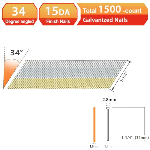 15 Gauge Angled Finish Nails,304 Stainless Steel,1-1/4":1500pcs 1-1/4"---1500pcs
