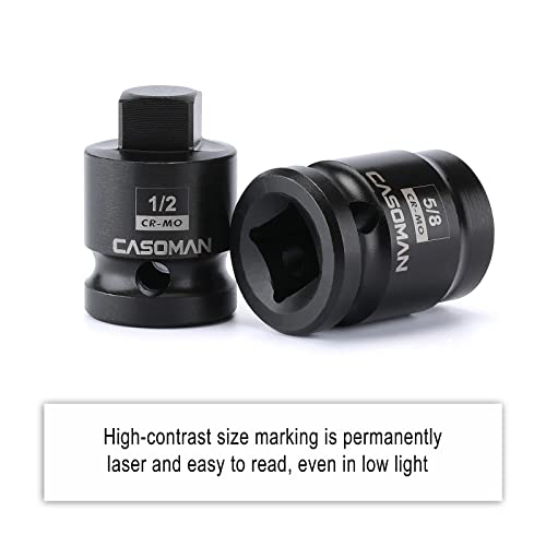 CASOMAN 8PCS 1/2-Inch Drive Pipe Plug Socket Set, Cr-Mo, SAE, Male/Female Set, 7/16", 1/2", 5/8", 9/16", Tapered Male Square Drive, Chamfered Female Square Drive 1/2"Dr.