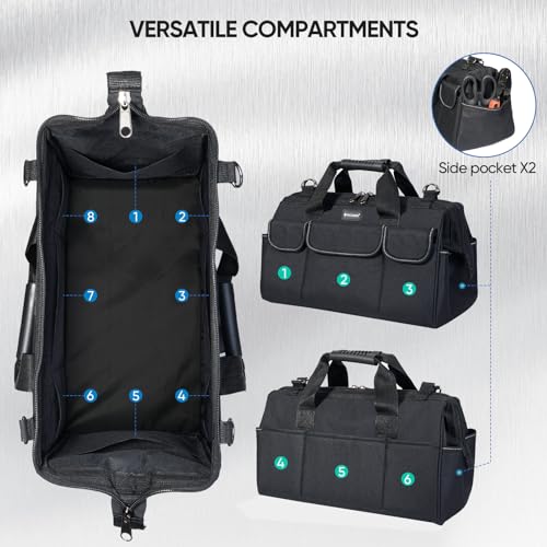 TICONN Tool Pouches with Zipper (6 Pack Combo) + Tool Bag with Multi-Pockets(14" Standard Base)