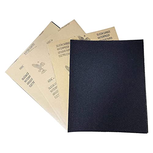 9 x 11 Inch Sand Paper, 120/240/320/400/600/800/1000/1500/2000Cw Grit Silicon Carbide Waterproof Abrasive Paper Electro Coated Sheets for Wood Furniture Finishing, Metal Sanding ect（45 Pcs