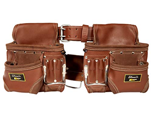 Framers Rig Tool Belt 3450, Brown Leather, 10 Sliding Pouches