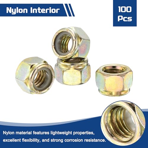 100Pcs 7/16"-20 Nylon Locking Hex Nuts CarbonSteel Yellow 100
