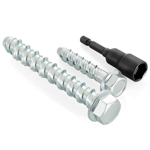 3/8" x 2-1/2" Concrete Screws, Zinc Plated Large Diameter Concrete Screw for Anchoring to Masonry, Concrete, Brick or Block, 25 PCS (Including One Socket Wrench) 3/8" x 2-1/2"