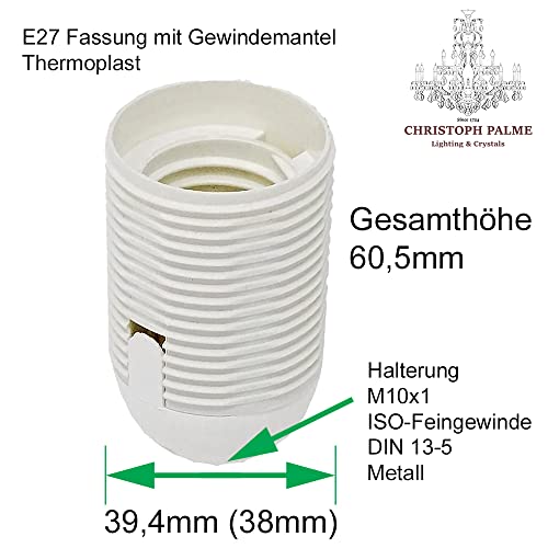 Socket E27 Thermoplastic White with Threaded Sheath and Attachment Cap M10 x 1 + 2x Screw Ring Lamp Socket Pluggable Set