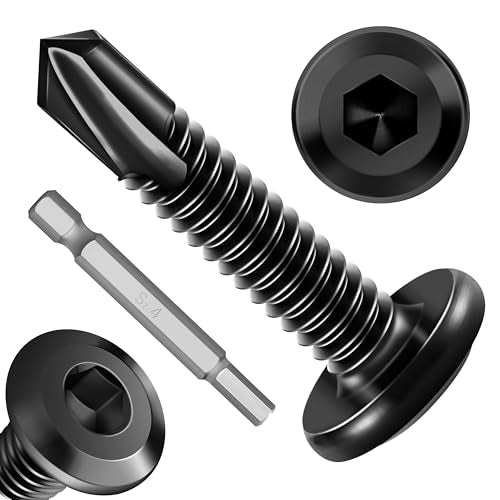 100Pcs 10 x 1 Stainless Steel Flat Head Socket Cap Self Drilling Screw & 155Pcs #10 Self Tapping Screws for Metal, Black 410 Stainless Steel Truss Head Sheet Metal Screws, Self Drilling Screws