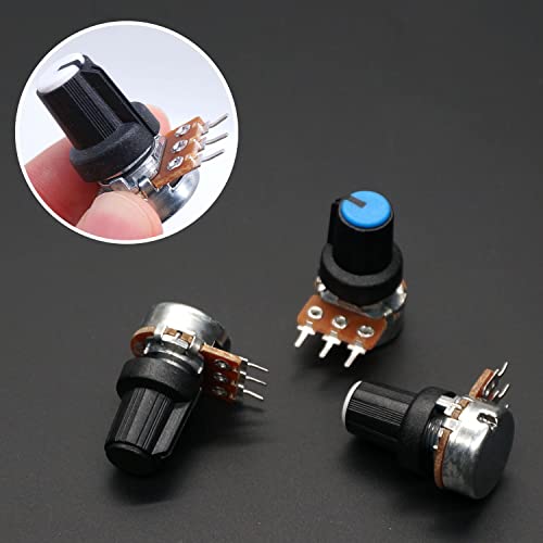 Taiss 100 Pieces Potentiometer Kit B1K B5K 10K 20K 50K 100K 250K 500K 1M Ohm Linear Taper Rotary Potentiometer B Type Potentiometer with Nuts, Washers and 3 Different Colors of Aluminum Alloy Knob F048 100 Piece Potentiometer Kit