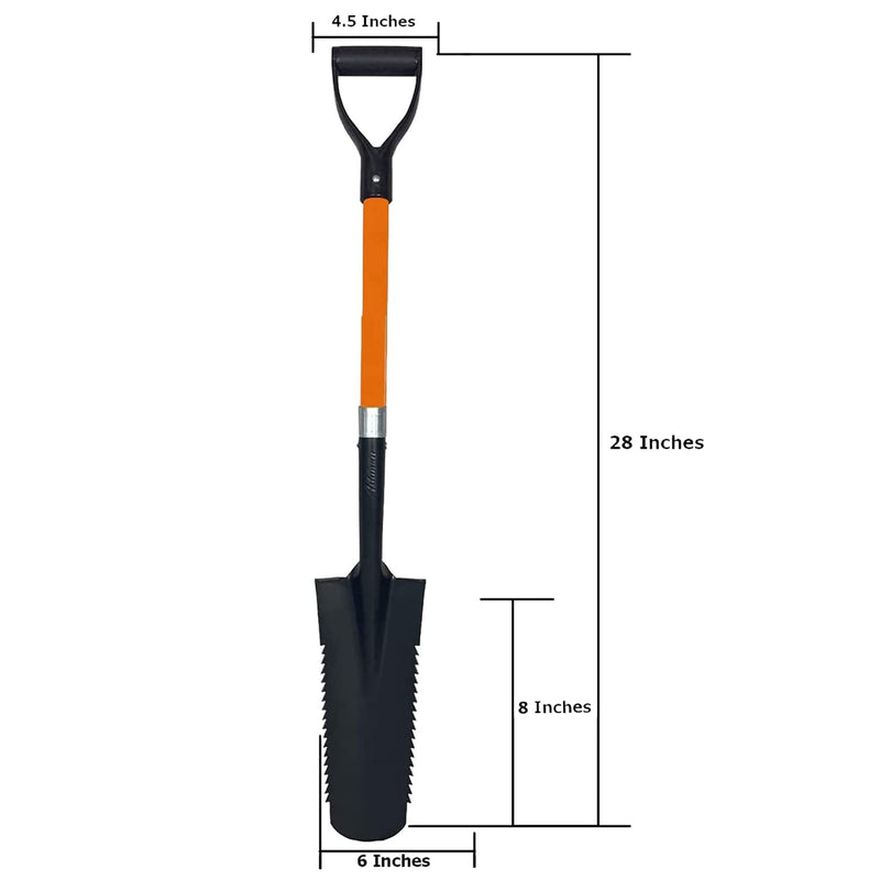 Ashman Short Handle Drain Spade Teeth Shovel (1 Pack), Sharp Shooter Shovel, Trenching Spade, Drainage Spade - Perfect Razor Blade Trenching Shovel D-Grip for Digging and Trenching and Transplanting. Small Drain Spade Teeth 1 Pack