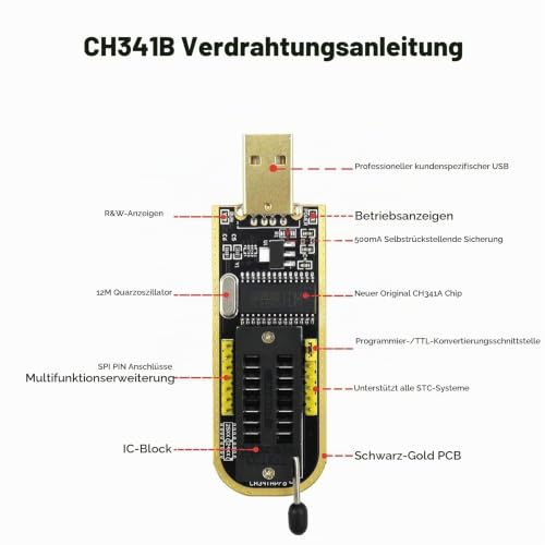 SOIC8 SOP8 Test Clip CH341B 1.8V Converter SOP8 to DIP8 Burning Socket for EEPROM 25CXX / 24CXX + CH341A 24 25 Series USB for Windows, macOS, Linux, Personal Computer, Laptop