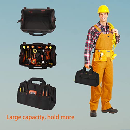 FASTECH 22-inch Heavy Duty Tools Bag With Wide Mouth For Tool Storage, Carrier and Organizer, Tote Bag for Men, Wide Mouth Tool Bag With Inside Pockets (22Inch) Red