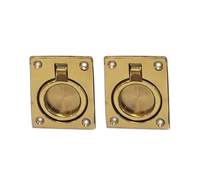 QCAA Solid Brass Flush Ring Pull, 2-1/2" x 1-7/8", Polished Brass, 2 Pack, Made in Taiwan Polished Brass (2-1/2"x1-7/8")