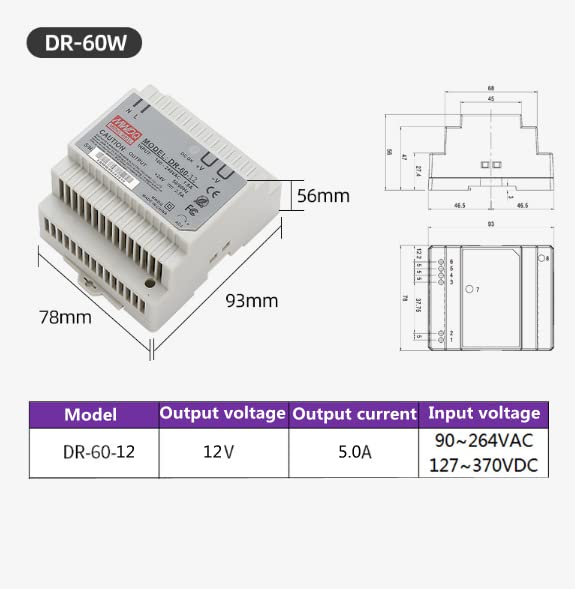 DR 60-12 AC/DC 60W 100-240V transformer DIN rail power supply industrial power supplies PWM control with one output high-precision DIN rail (DR 60-12) DR-60-12