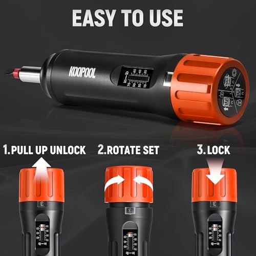 KOOPOOL 46-Piece Torque Screwdriver Set, 1/4 Inch Drive, 10–70 Inch-Pounds, Includes 40 S2 Bits & 5 CR-V Nut Drivers, Adjustable Torque Wrench Kit for Electronics, Bike, DIY & Repair（Orange） Basic Torque Screwdriver Set(46pcs)