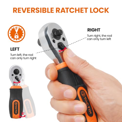 Tactix 55-Piece Stubby Socket Wrench Set, Ratchet Screwdriver & Quick-Release Socket Wrench, Adjustable, 1/4'' & 3/8'' Socket, Bits, CR-V Metric, Garage Repair, Home Use, with Portable Hard Case 55-Piece Socket Wrench Sets