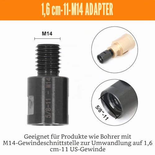 2pcs Angle Grinder Attachments M14 Female to 5/8" 11 Male, 5/8" 11 Female to M14 Male Angle Drill Adapter