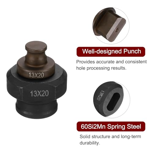 HARFINGTON Hydraulic Hole Punch Die 1320mm Precise Oval Hole Electric Hydraulic Punching Kit for MHP-20 JP-20, Burgundy & Black 13×20mm
