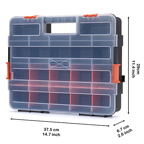 Tool Box Organizer Interlocking Black Small Parts Organizer for Fasteners and Crafts w/Removable Dividers (2 Piece Pack) 2 PCS Toolbox Organizer
