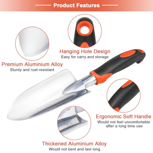 2 Pack Heavy Duty Gardening Tools Set Include Garden Shovel and Hand Rake Claw Tool with Ergonomic Handle + Garden Tools 10 Pack Floral Pattern Garden Tool Set with Tote Bag