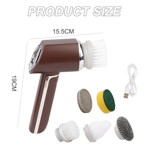 Handheld Electric Cleaning Scrubber, 5-in-1 Electric Spin Type-C Rechargeable Rotating Cleaning Brush Power Scrubber for Kitchen, Bathroom, Bathtub, Sink, Car, Wall, Floor