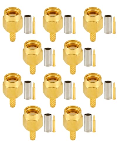 Vecys SMA Male Crimp Connector for RG316 RG174 RF Coaxial Cable Pack of 10 SMA Male for RG174/RG316
