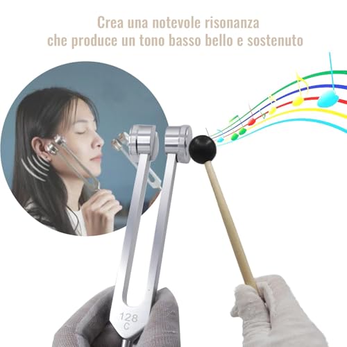 Tuning Fork 128Hz Healing Tuning Fork Neurology Delivers Precise Frequency Response with a Silicone Hammer and Cleaning Cloth Packed in a Soft Velvet Bag | Precise frequency response, with a silicone hammer and a cleaning cloth, packed in a soft velvet...
