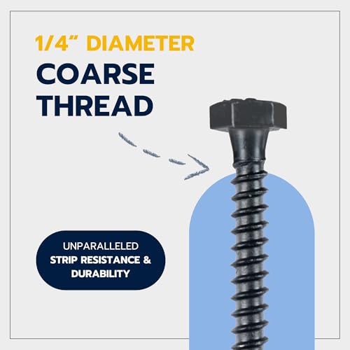 1/4 x 2 (100 Pack) Lag Screw Kit, 100 Screws and 100 Washers, Ceramic Black Ruspert Coating for Exterior Use, Meets ASTM A307 and ASME B18.2.1, Industrial/Commerical Grade by Makers Bolt 1/4 x 2