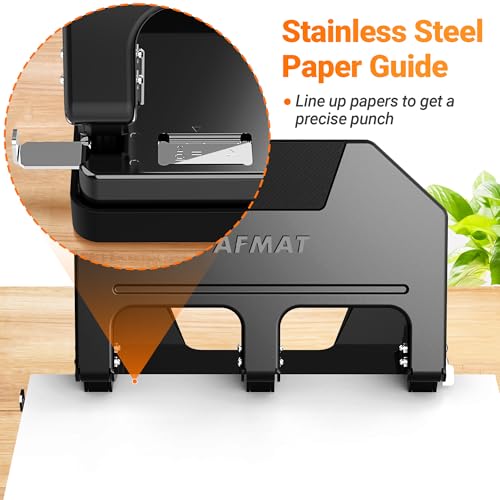 AFMAT 3 Hole Punch Heavy Duty, 9/32" Hole Diameter, 40-Sheet 3 Hole Puncher for Binder, 50% Reduced Effort, Metal Three Hole Punch w/ 10,000+ Uses, Bulit-in S.S. Paper Guide, Large Chip Tray, HPX3 Black 40-Sheet Capacity