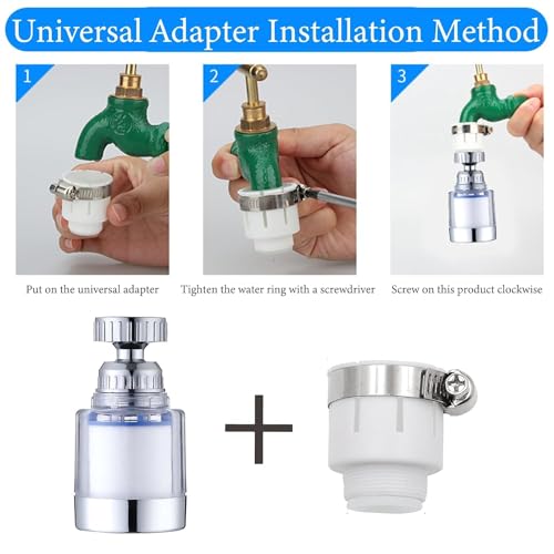 Pack of 2 Transparent Tap Filter, 360° Tap Filter + 6 Polypropylene Cotton Filter Element Water Filter Tap with Interchangeable Filter Element for Kitchen, Sink, Home Bathroom 2 taps + 6 filter elements