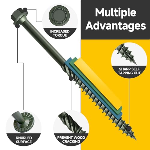 Mywish (40Sets) 1/4" x 2" Hex Head Lag Bolts & 20 Pack #14 x 4 Inch Exterior Lag Screws, 6.3x100mm Serrated Hex Washer Structural Deck Wood Screw, Lag Screws Wood Screws, Heavy Duty Construction Screw