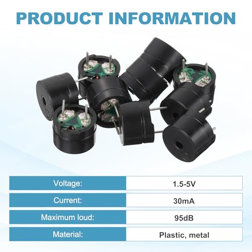 sourcing map 50 Pcs Passive Buzzer DC 1.5-5V 12x8.5mm Electric Tone Buzzer Alarm Piezo Beep Sounder Continuous Sound Beep for Physics Circuits Alarm Safety Development Boards House Shop