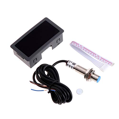 Speedometer 4 Digital LED Tachometer Speed Meter+Proximity Sensor 12V 9999RPM for Lathe/Mower/CNC-/Spring High-Precision, Blue