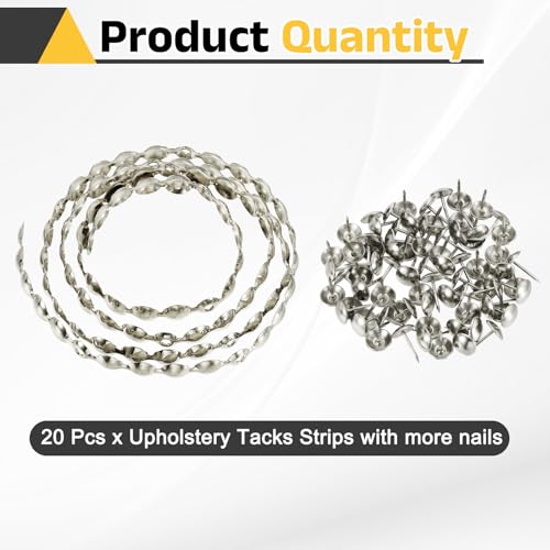 uxcell Upholstery Nailhead Trim, 20 Meters Glossy Upholstery Tacks Strips, Decorative Nail Trims with Nails for Sofa Headboard, Chair DIY Furniture Accessory (11mm Silver)