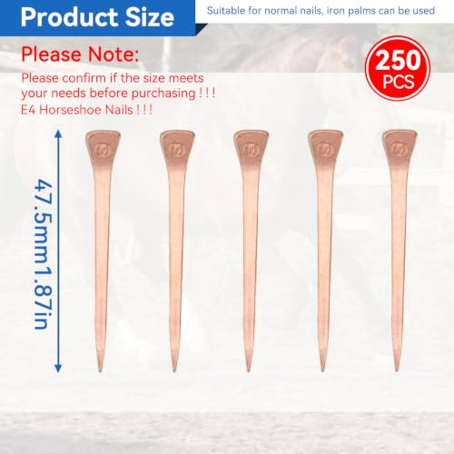 250PCS Horseshoe Nails, Horse Shoe Nails High Tensile Strength Precision Nails Copper Plated Horse Horseshoe Nail Set for Horse Racing Training Riding Equestrian Sporting