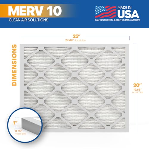 BNX TruFilter 20x25x1 MERV 10 (6-Pack) AC Furnace Air Filter - MADE IN USA - Pleated Air Conditioner HVAC AC Furnace Filters - Removes Odor, Mold, Bacteria, Smoke 20x25x1 6-Pack