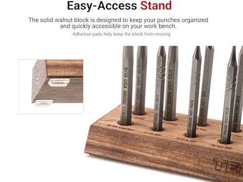 TEKTON Punch Set with Walnut Block (18-Piece) | 66564 | Made in USA 18-Piece