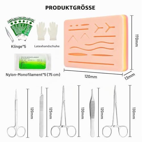 Surgical Suture Set, Suture Practice Kit with Silicone Suture Cushion, Suture Material Surgery, Wound Suture Exercise Set with Instruments and Threads, Gift for Medical Students & Veterinarians