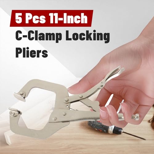 findmall 11 Inch Locking C-Clamp 5Pack Locking Pliers Adjustable Welding Clamps Vise W/Regular Tip and Swivel Pad for Shop Home Farm and Automotive 1 11 in